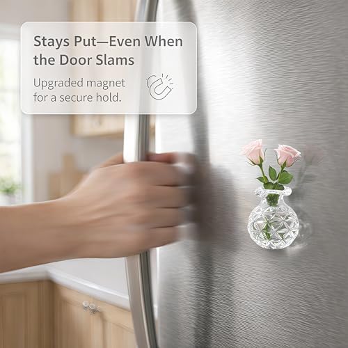 10-Pack Magnetic Mini Glass Vases Set with 30+ Flowers – Slam-Proof Strong Magnet for Fridge, Locker & Office Decor – Crystal Clear Bud Holders for Propagation for Women - color: Glass
