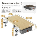 PEGZONE Desk Extender Tray, 24" x 12" Clamp On Desk Shelf, Desk Extension with Storage Drawer, Table Desk Arm Rest, Clamp On Keyboard Tray for Office and Home, Workstation Organizer, Medium, Wood - size: 24 x 12 inch, style: Wood with drawer