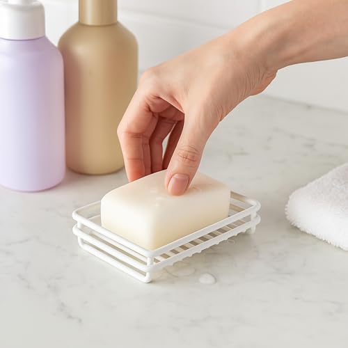 Creative Home Metal Wire Soap Dish Tray Rust-Resistant Iron Bathroom Holder with White Powder Coating Bar Soap Rack for Shower Sink Kitchen Vanity, 3.1 x 4.4 x 1 H Inch - color: White