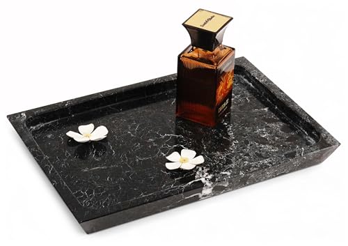 Radicaln Mable Serving Tray 12" Inches Black Handmade Rectangle Cafeteria Trays for Kitchen Countertop Ideal Food and Serving Dishes, Serving Platter for Party Supplies - color: Black