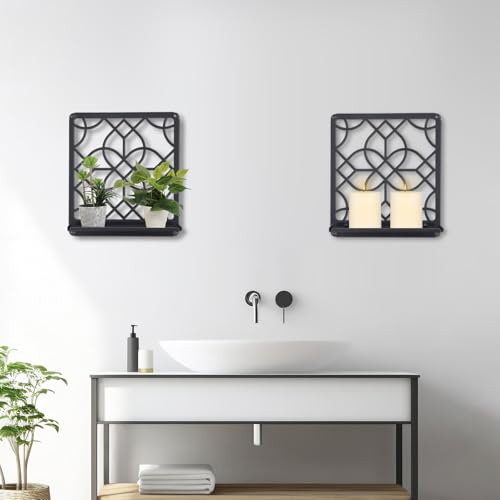 OYEFLY Metal Wall Candle Holder,Black Farmhouse Rustic Wall Art Decor (Style 1, Large) - size: Large