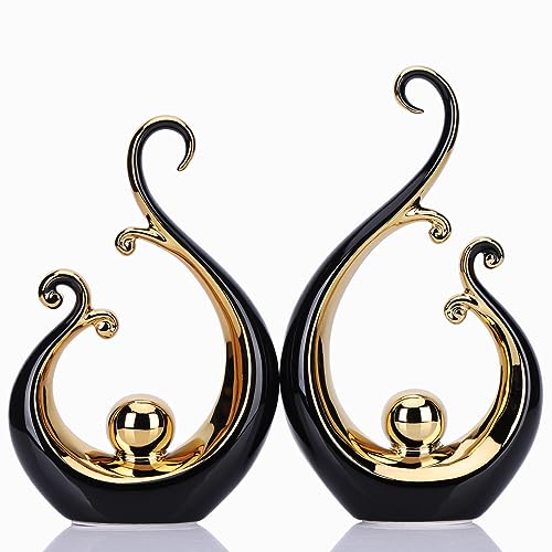 DOVDOV Abstract Ceramic Black Statue 2 Piece Set, Modern Art Black Gold Home Decor, Unique Home Decor, Coffee Table Bookshelf Room Shelf Coffee Table Console TV Stand Decor and Accessories. - color: 56-1