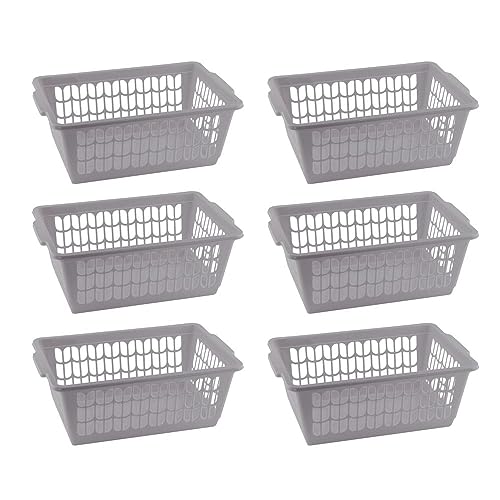 YBM HOME Plastic Perforated Storage Basket Bin Office Drawer, Shelf Desktop Countertop Tray Organizer 32-1188 (6, Grey) - color: Grey, size: Pack of 6