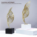 Modern Metal Sculpture, Abstract Art Statue Luxury Gold Iron Table Decor Centerpiece for Living Room Office Home Decoration 28x7x7cm (White Base) - size: White Base, style: White Base
