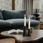 Antique Black Handcrafted Iron Taper Candle Holders - Set of 2 Decorative Candle Stands for Weddings, Dining, and Parties