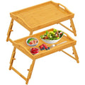 Bed Tray Table Set of 2, Bamboo Breakfast Trays with Folding Legs and Handles, Snack and Eating Lap Table, Natural Wood Color Serving Tray for Kitchen, Sofa or Bed Use - style: 2 pack(Adjustable feet)