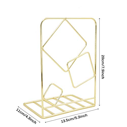 Winterworm Metal Bookends Book Ends Heavy Duty Modern Decorative for Bedroom Library Office School Book Display Desktop Organizer Gift(Square Gold) - color: Square Gold
