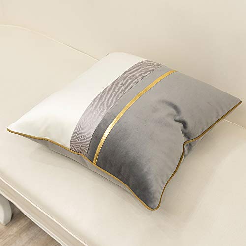 Avigers 22 x 22 Inches Gray White Gold Leather Striped Patchwork Velvet Cushion Case Luxury Modern Throw Pillow Cover Decorative Pillow for Couch Living Room Bedroom Car - color: Gray, size: 22" x 22" (Pack of 1)