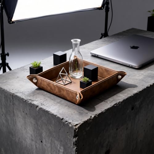 siduater Valet Tray Desktop Storage Organizer – Vegan Leather Catchall Bedside Vanity Tray Nightstand Caddy Holder for Remote Controller, Watch, Keys, Phone, Wallet, Coin, Jewelry, Stone Khaki - color: Stone Khaki