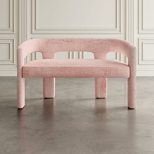 Jofran Gwen Modern Luxury Jacquard Fabric Upholstered Hallway Bedroom Sculpture Bench, 49" W X 22" D X 29.5" H, Pink - color: Pink