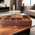 Jewelry Trays Nightstand Organizer, Valet Tray for Men and Women, Tray Organizer,Can hold Mobile phones, watches, cosmetics, keys. Dark Brown Faux Leather, 5 CompartmentCompartment - color: brown