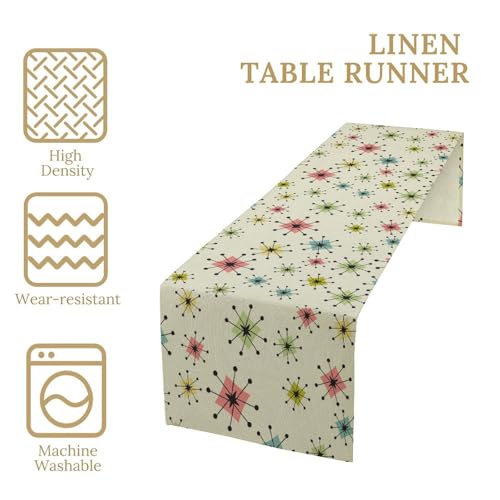 Mid Century Table Runner, Flag Retro Atomic Starburst 1950s Abstract Geometric Space Tabletop Decoration for Home Kitchen Restaurant Table Flag 13x36 Inch - color: Mid Cat-3, size: W13x36L