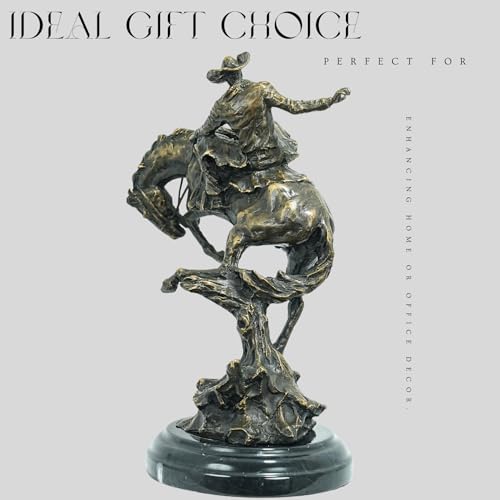 Bronze The Bronco Buster Sculpture by Frederic Remington - Classic Western Cowboy Taming Wild Horse Bronze Statue, Perfect for Art Collectors and Home Decor (2-Round Base) - color: 2-round Base