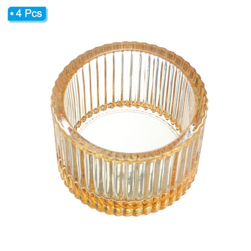 PATIKIL 4 Pcs Tealight Candle Holder, Tea Lights Candle Holder Glass Votive Candle Holders Glass Candle Holders for Table Centerpiece Decor Wedding Dinner Party, Gold Tone - color: Gold