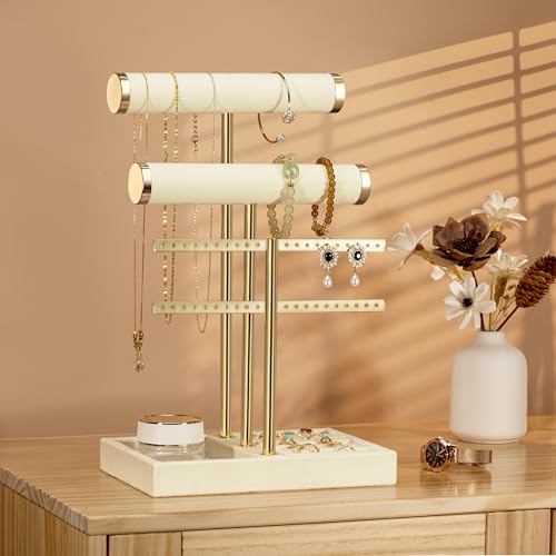 bussdis 3 Tier Bracelet Holder Display - Detachable T Bar Beige Velvet Bracelet Holder, Jewelry Holder Organizer for Bracelet, Necklace, Earrings, Rings - color: Beige, size: Standard