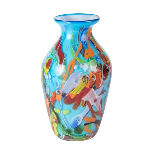 KAMMAK Colored Glass Vase, Beautiful Hand Blown Decorative Vase, Modern Art Vase for Flower Mantle Dining Table Centerpiece, Entryway Living Room Wedding Decoration (JG2063) - style: JG02063