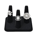 MOOCA 2 Pcs Set 3-Ring Organizer for Showcase Display Ring Finger Holder Jewelry Display Stands Showcase Jewelry Storage Counter, Black Velvet, 4 W x 3 1/4D x 2 3/8H inch - color: Black Velvet, 3 Rings x 2