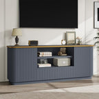 QUW 70" Fluted TV Stand for TVs Up to 80", Modern Entertainment Center with 2 Drawers & Cabinets, TV Console with Curved Profile Design, Luxury Wooden Media Console for Living Room, Navy Blue - color: Navy Blue