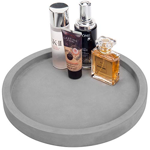 MyGift 11-inch Modern Gray Concrete Round Bathroom Vanity Tray, Cologne and Perfume Tray for Dresser Top - color: Gray-11 Inch Round
