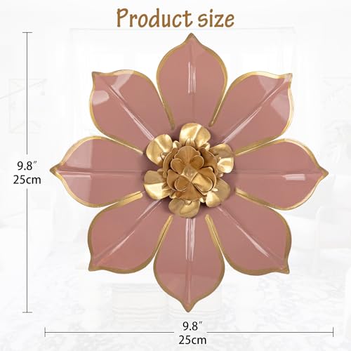 10" Metal Flowers Wall Decor, Pink & Gold 3D Floral Metal Wall Art Decor for Inoor & Outdoor Use, Vintage & Modern Walls Arts for Bathroom, Living Room, Bedroom, Office, Garden, Patio, Porch, 1 Piece - color: # 1 Pink