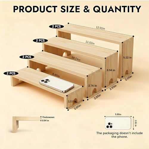Wooden Display Stand Wood Tiered Racks, 2 Set 8 Piece Wood Display Shelf for Cupcake,Jewelry,Card, Vendor Events, Table Shelves Wooden Riser Organizer Dessert Showcase-Natural - color: Natural