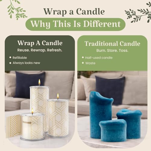 Decorative Candle Holder Set of 3 Home Decor, Reusable Interchangeable Pillar Candle System Decorative Wraps, Refillable Tea Light Centerpiece Candles for Holiday Decor, Table Styling & Gift Giving - color: Merry Christmas