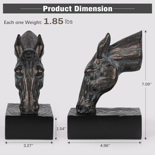 Book Ends for Shelves, Horse Decorative Bookends for Heavy Books, Heavy Duty Book Ends with Anti-Slip Base Book Stopper for Shelves Books Home Office Decor (Bronze) - color: Bronze