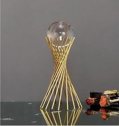 3D Modern Abstract Art Crystal Ball with Gold Iron Stand Decorative Ornaments for Living Room Bedroom TV Cabinet Crafts Gifts Office Home Deco (5.5" D x 3.1" W x 11.2" H) - style: 5.5"D x 3.1"W x 11.2"H