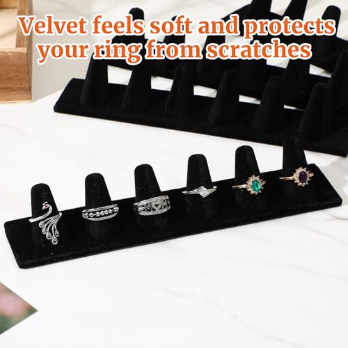 4 Pcs Black Velvet Ring Display, 6 Finger Rings Display for Ring Storage