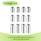Glass Bud Vases for Centerpieces Silver - Hewory 12pcs Blown Modern Cylinder Small Glass Vases, Mini Bulk Single Flower Vase for Wedding Party Event Home Decor Floral Arrangement (Not Include Flowers)