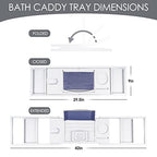 Foldable Bathtub Caddy Tray, Bamboo Bath Tub Tray Table for Tub with Wine Glass Holder Book Phone Tablet Holder with Extending Sides, Adjustable Bathroom Bathtub Free Soap Holder Gift Idea (White) - color: White