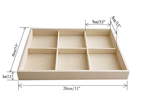 Premium Grade Beige Velvet Jewelry Organization Tray 6 Grids Removable Rearrangeable Dividers Stackable Drawer Inserts Closet Organizer - color: 6 Grids Velvet Tray