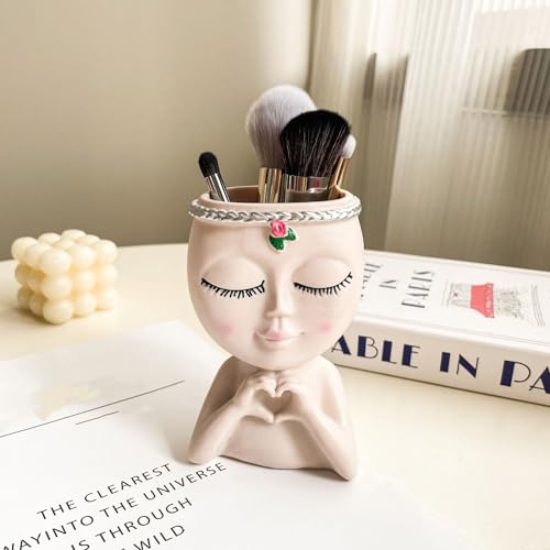 Decorative Desktop Organizer for Pens Brushes, Bust Planter - Creative Home Garden Decor Sculpture Beige - color: Beige
