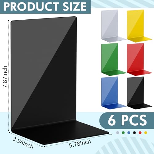 6 Pack Acrylic Bookends, Thickened Colorful Book Ends for Shelves, Assorted Colors, Stable Non-Slip Book Stoppers for Home Office Classroom Organization(Morpheus Colors) - color: Morpheus Colors
