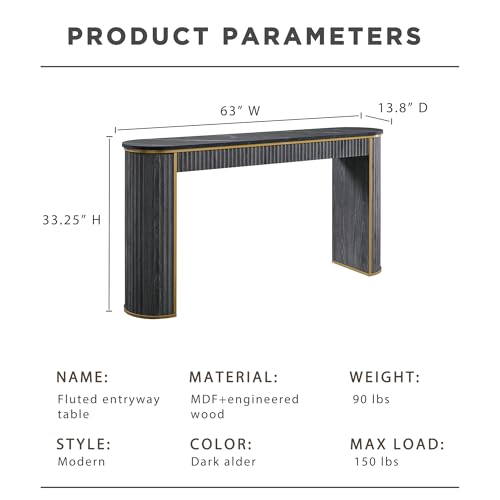 OKD Modern Fluted Console Table, 63" Long Narrow Entryway & Sofa Tables for Hallway, Tall Accent Table Behind Couch for Foyer Living Room, Dark Alder - color: Dark Alder