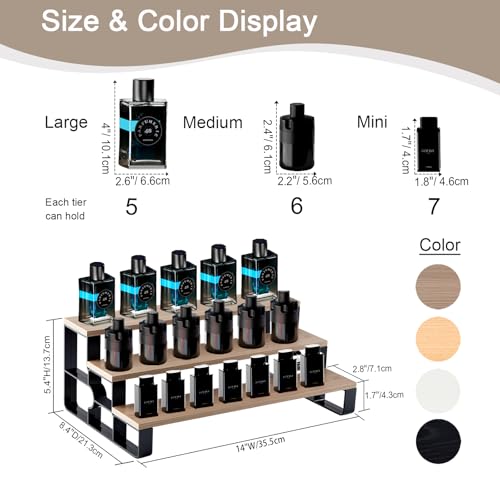 Perfume Stand Organizer for Men,3 Tier Display Riser,Display Shelf for Bedroom,Dresser,Wooden Shelf Cologne Stand for Party,Makeup,Figures,Cupcake,Dessert,Gift(Walnut,Width=14") - color: Walnut, size: 3 Tiers-width=14"
