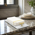 Napkin Holder - Guest Towel Holder for Bathroom - Marble Paper Towel Holder - Hand Towel Tray with Gold T-Handle(11.8x4.7x1.7 Inchs) - color: White