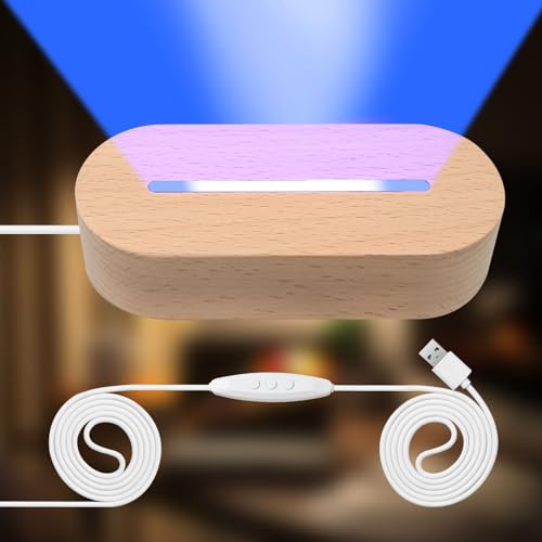 EATAKWARD 4 Pcs 5.9" Wood Rectangle Light Display Pedestal, Wooden Display Base for Light Dimmable Colorful Lights Lamp Stand with USB Cable for Acrylic, Crystal, Night Light (Inner Slot, Oval base) - color: Inner Slot, Oval base