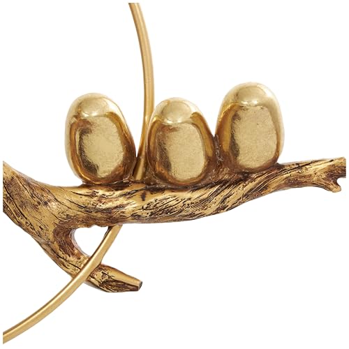 Deco 79 Polystone Bird Decorative Sculpture Family On A Branch Home Decor Statue with Brown Block Base, Accent Figurine 15" x 4" x 16", Gold