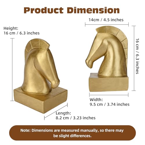 Gold Horse Head Decorative Bookends - Heavy Duty Non-Slip Book stoppers, Horse Statue Book Ends for Shelves, Modern Equestrian Ornaments for Home Farmhouse Shelves Office Lover Gift - color: Horse Bookends Gold