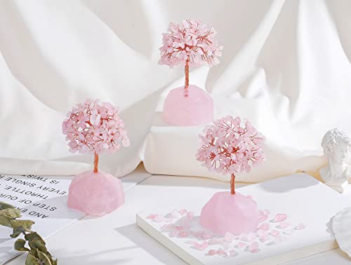 QINJIEJIE Rose Quartz Crystal Tree Healing Crystals Pink Desk Decor Gemstone Tree Natural Stones Base Copper Wire Attract Luck Money Trees Office Decor Energy Spiritual Meditation Gift - color: 1 Pink - Rose Quartz, size: 5.2 in