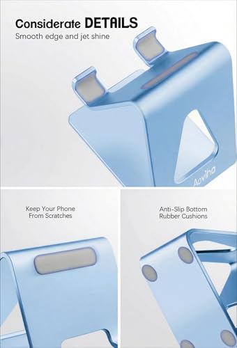 Aoviho Desk Cell Phone Stand - Aluminum Phone Holder Cradle Dock for iPhone 17 16 15 13 12 Pro Max 6s Plus SE 5 5s Samsung Galaxy S10 S9 S8 S7 Note 9 8 and All 4-10 Inch Smartphones - Sky Blue - color: Sky Blue