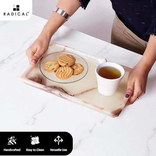 Radicaln Marble Rectangle Serving Tray 12" Inches Handmade White Onyx Charcuterie Tray Dining Table, Ideal Candle Dish and Plate for Serving Platter - color: White Onyx