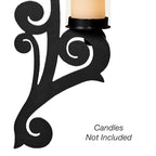 Augustine Scrollwork Black Candle Wall Sconce Pair | Metal Designs with Included Hurricane Style Glass Candleholder - color: Black