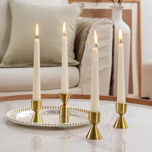 NUPTIO Candle Stick Candle Holder: Set of 4 Gold Aluminium Candlestick Holders - Brass Taper Candleholder for Fall Thanksgiving Christmas Table Fireplace Decoration - size: Style 1