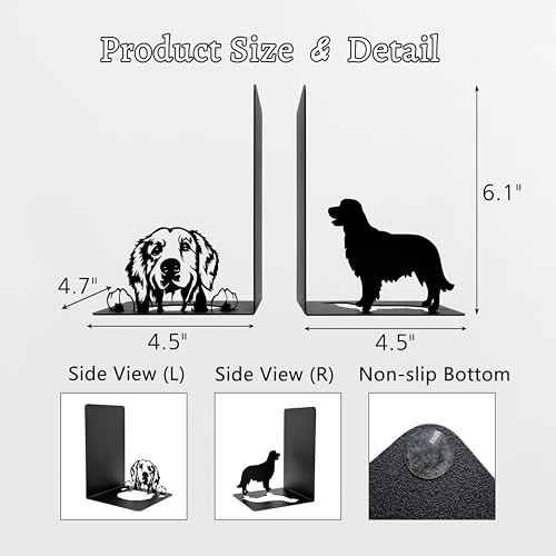 Golden Retriever Bookends Decor – Gifts with Black Modern Bookends, Decorative Bookends for Shelves – Unique Book Stopper for Shelves (Golden Retriever) - color: Golden Retriever