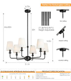 6-Light Black Pendant Chandelier with Fabric Shades, E12 Base - Farmhouse & Industrial Style for Kitchen, Living Room, Dining Room, or Bedroom Lighting - color: 6 Light+Black
