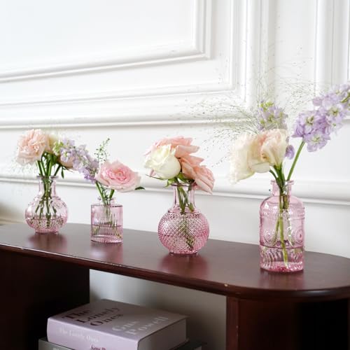 Pink Glass Bud Vase Set of 22, Small Vases for Flowers, Clear Glass Vases for Centerpieces, Mini Bud Vases in Bulk Rustic Wedding Decorations, Centerpieces, Vintage Look Home Table Flower Decor - color: Pink