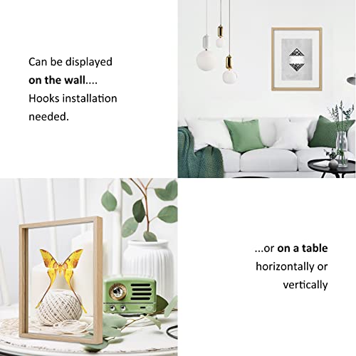 MUYE 11x14 Floating Frame Set of 2,Double Glass Rustic Frame,Display Any Size Photo up to 11x14,Wall Mount or Tabletop Standing,Natural - color: Natural, size: 11x14