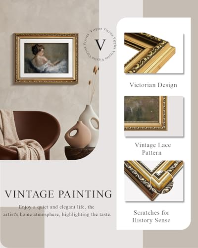 VIYYIEA Gold Framed Wall Art Canvas Print Home Decor Portrait Wall Art Sitting Woman Vintage Decor Room Aesthetic Mid Century Lady Elegant Farmhouse Painting Wall Decor for Bedroom Bathroom 11x14in - color: Figure Crouching, size: 14"L x 11"W